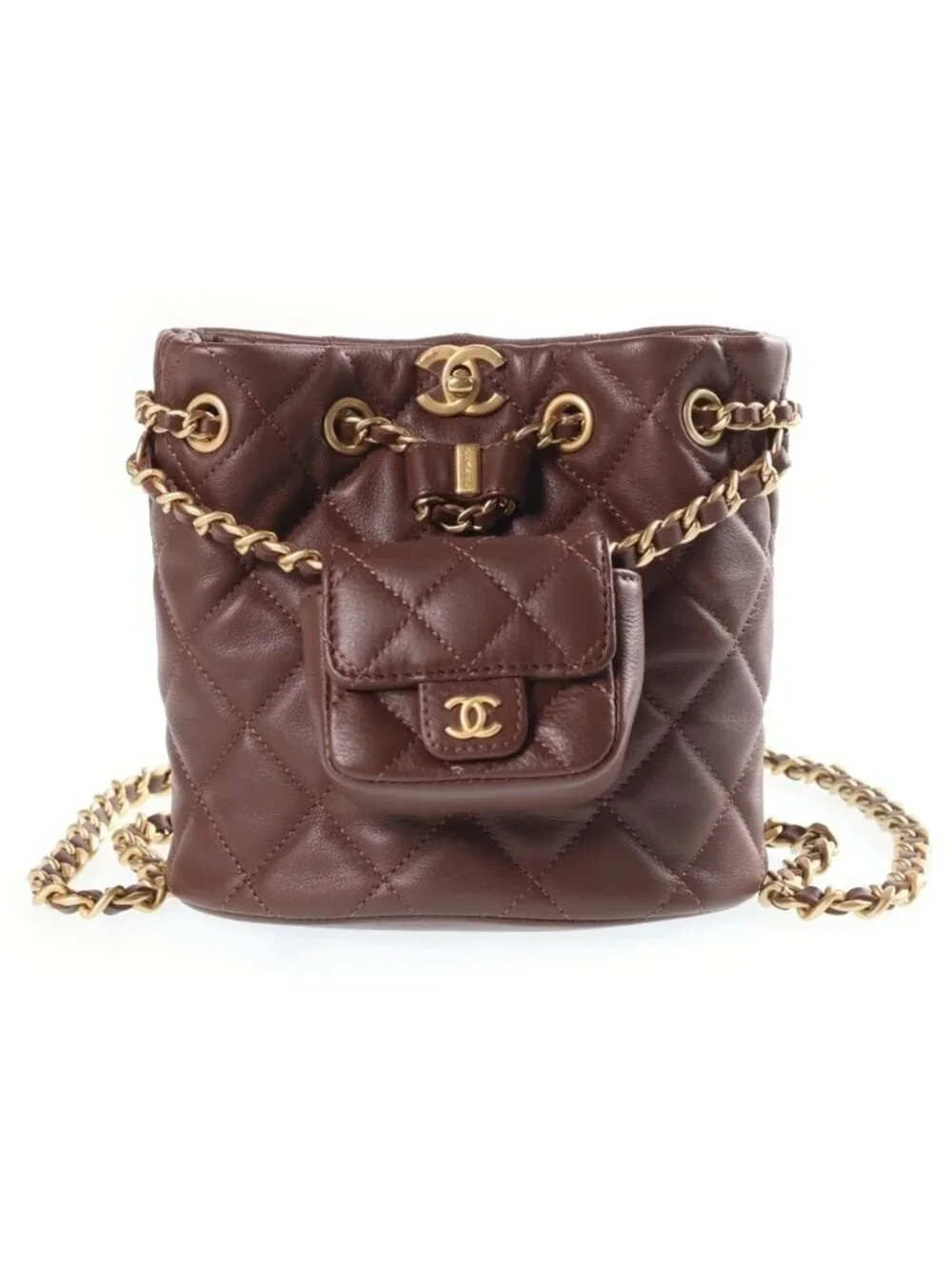 Chanel Quilted Mini Backpack Chain Shoulder Brown Lambskin Gold